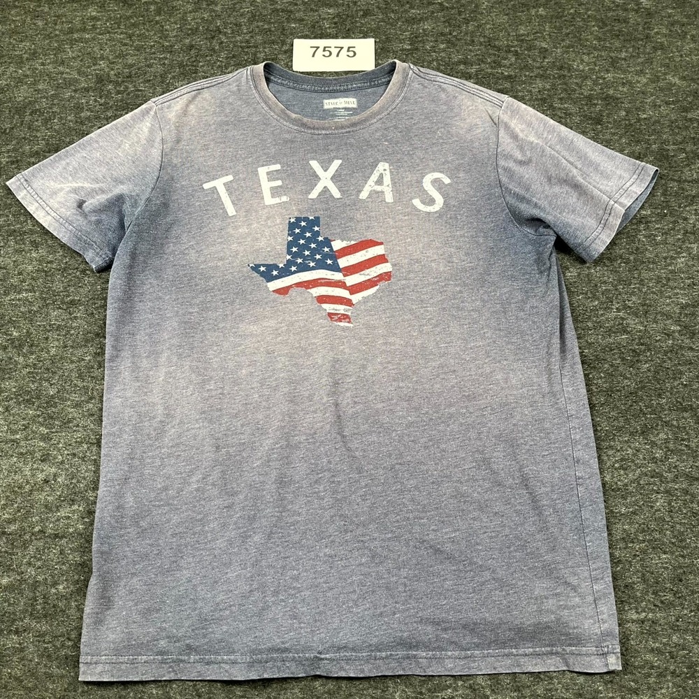 State Of Mine T Shirt Mens Large Blue Cotton Texas American Flag Graphic Print